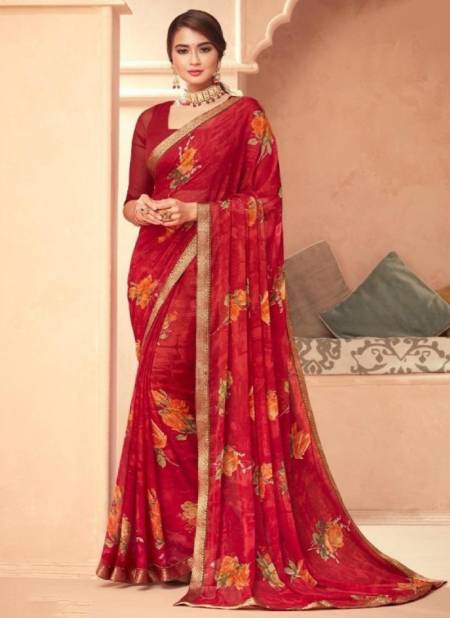 Red Colour RUCHI BAHAAR 2nd EDITION Designer Regular Casual Wear Chiffon Printed Saree Collection 10801-A